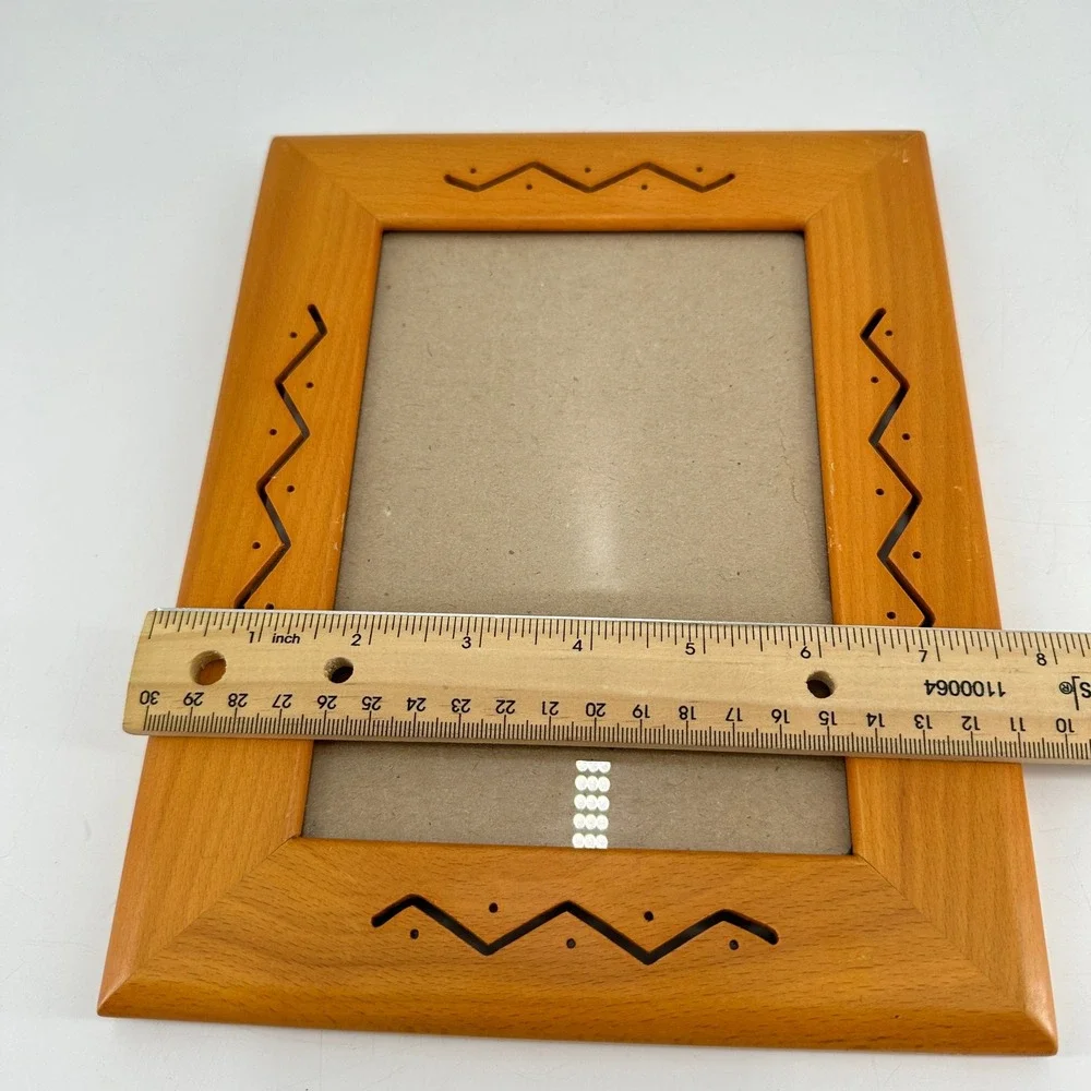 Fetco Handcrafted Wood 5x7 Picture Frame Honey Brown Zigzag Cutout Geometric